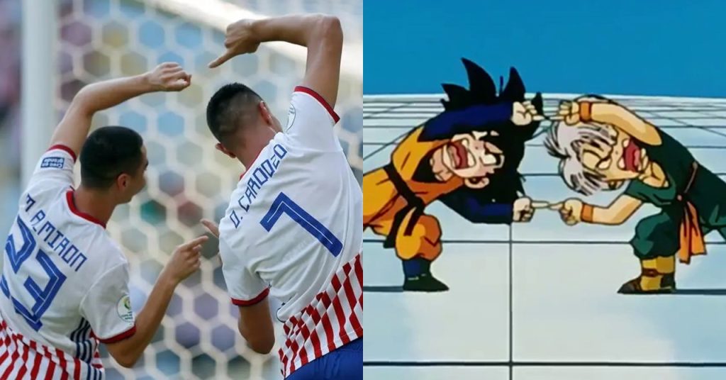Dragon Ball Z: jogadores do Paraguai comemoram gol com fusão