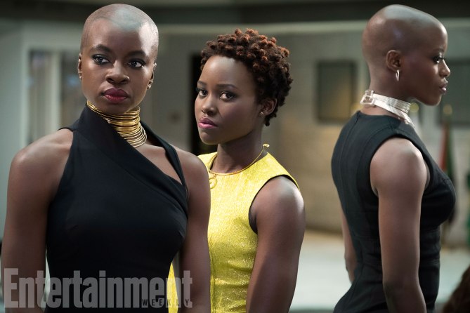Marvel Studios' BLACK PANTHER L to R: Okoye (Danai Gurira), Nakia (Lupita Nyong'o) and Ayo (Florence Kasumba) Credit: Matt Kennedy/©Marvel Studios 2018