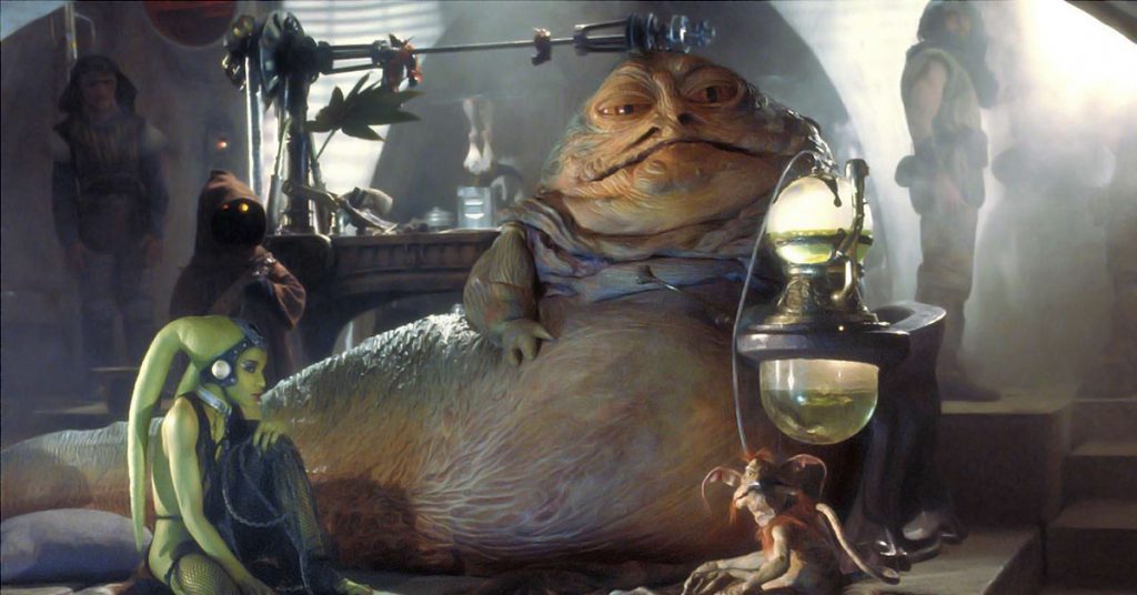 Jabba, o Hutt. pai de Rotta e figura clássica da franquia Star Wars