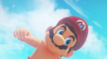 Mario surge sem camisa em imagem de Super Mario Odyssey