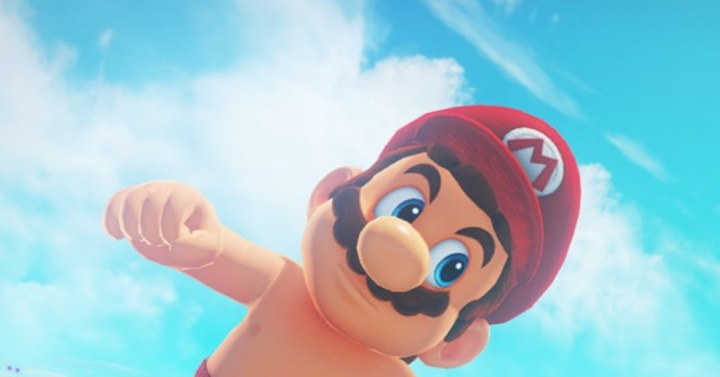Mario surge sem camisa em imagem de Super Mario Odyssey