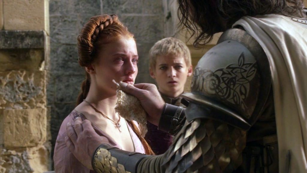 Game of Thrones Sansa Stark nunca será rainha de Westeros - Sandor Clegane enxuga as lágrimas de Sansa Stark