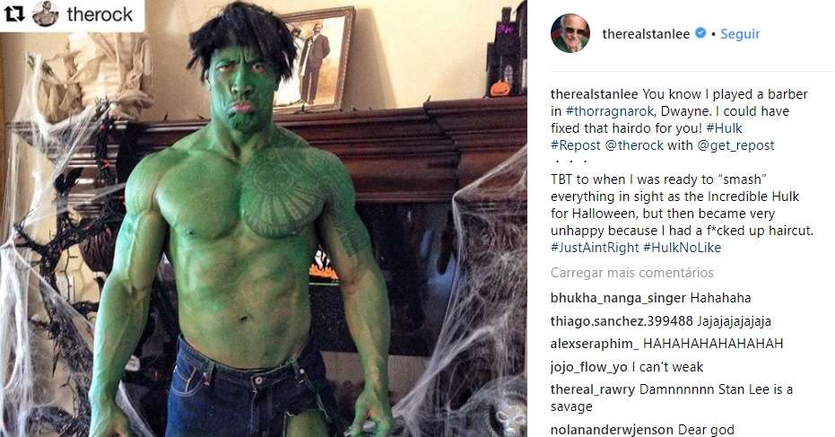 ‘The Rock’ Johnson publica foto como Hulk e ouve piada de Stan Lee