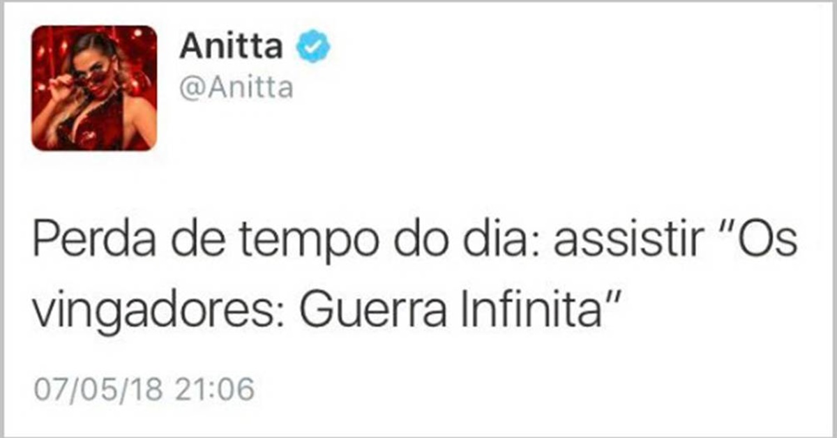 Anitta fala mal de Vingadores: Guerra Infinita, dá spoiler e a web não gostou nada disso