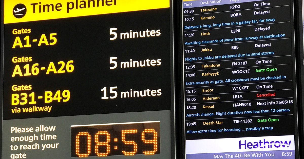 Aeroporto de Londres lança ‘voos’ para planetas de Star Wars