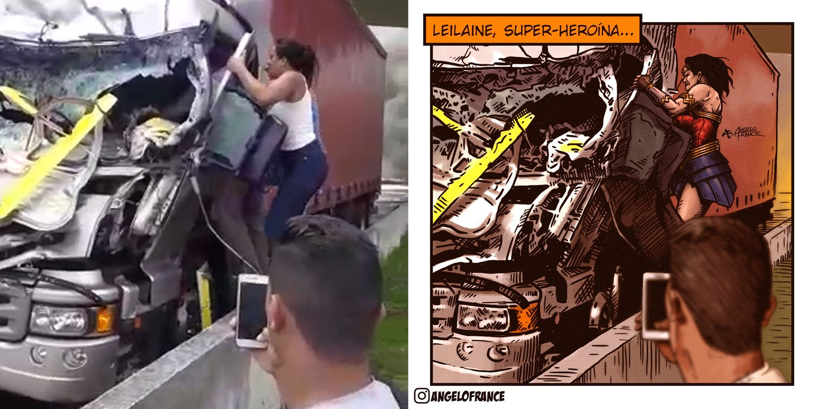 Quadrinista desenha mulher que salvou motorista em acidente com Boechat