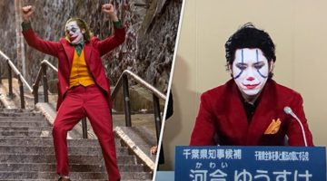Um homem fantasiado de Coringa está tentando se eleger prefeito no Japão