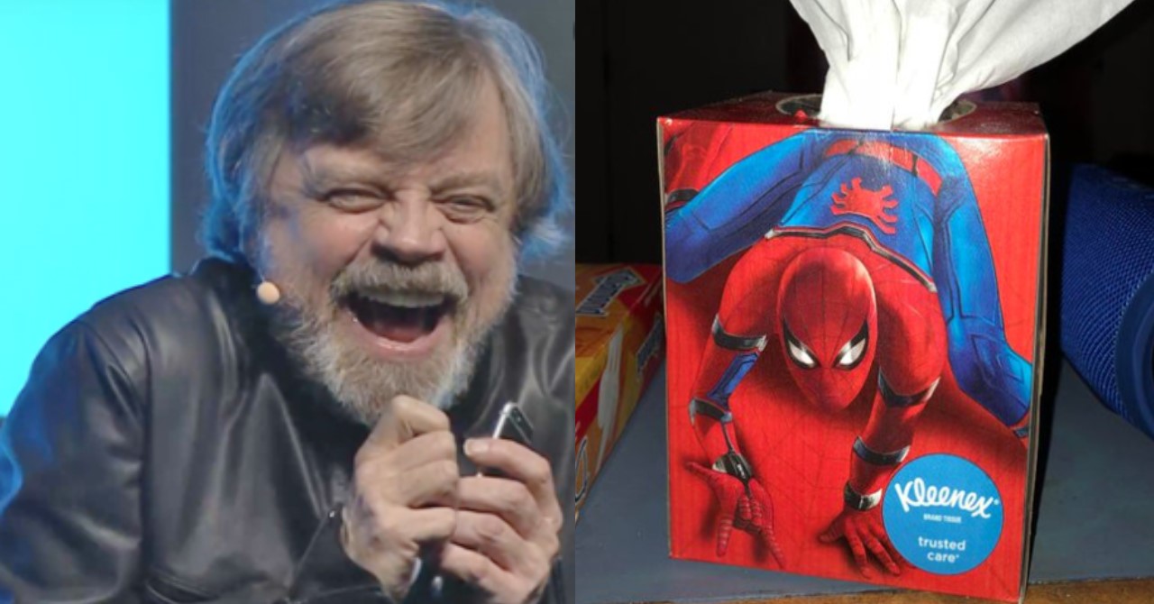 Mark Hamill se diverte com essa caixa de lenços inusitada do Homem-Aranha