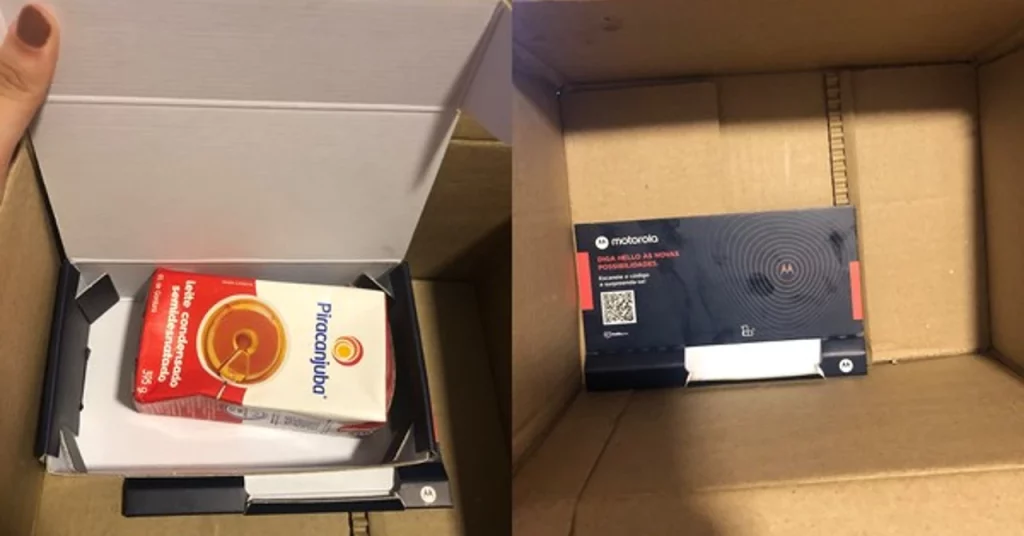 Mulher compra iPhone 12, mas recebe uma caixinha de leite condensado