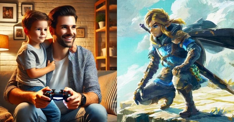 pai - filho - jogando videogame zelda