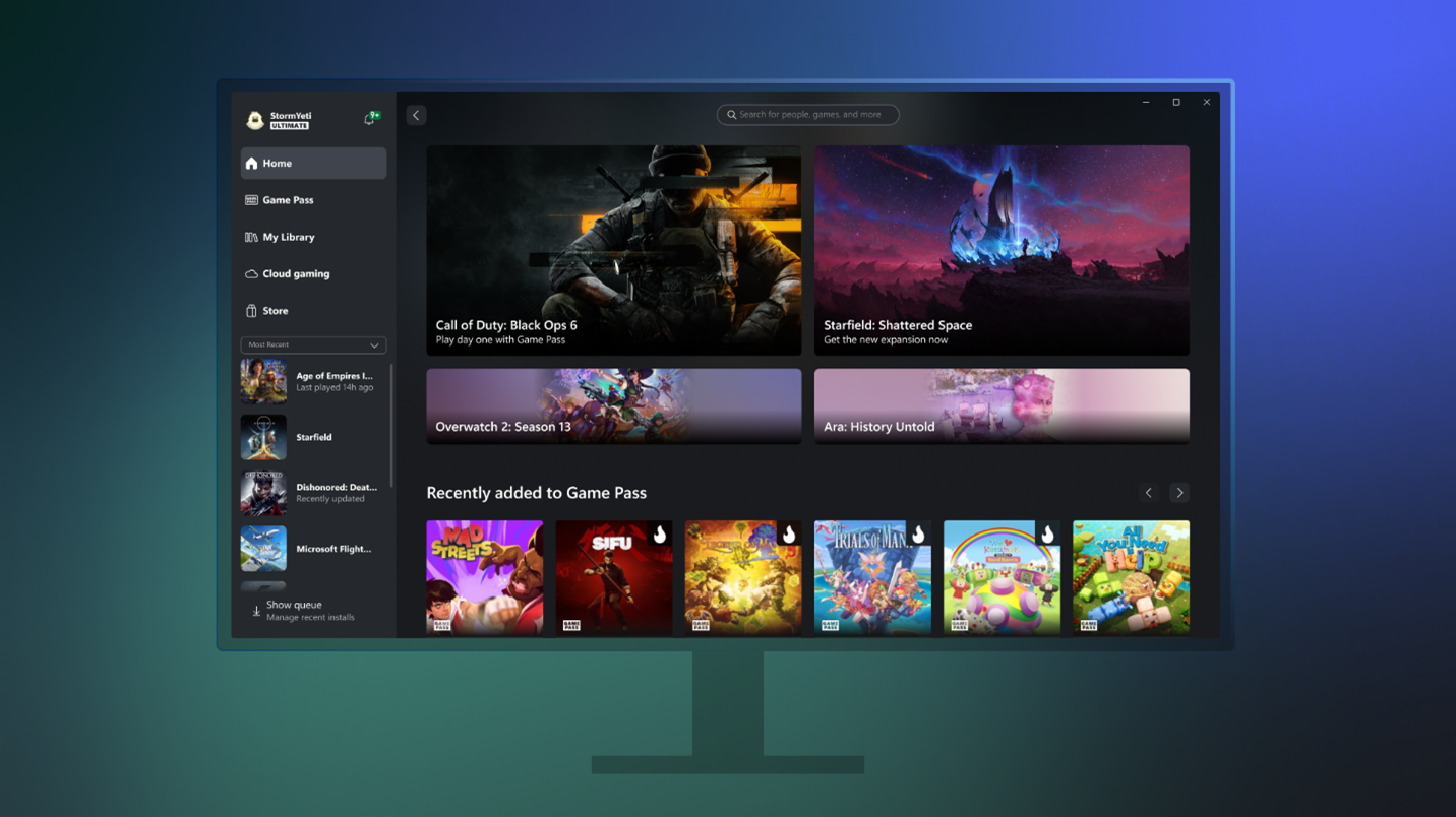 Nova interface no App Xbox para Windows está disponível para Xbox Insiders