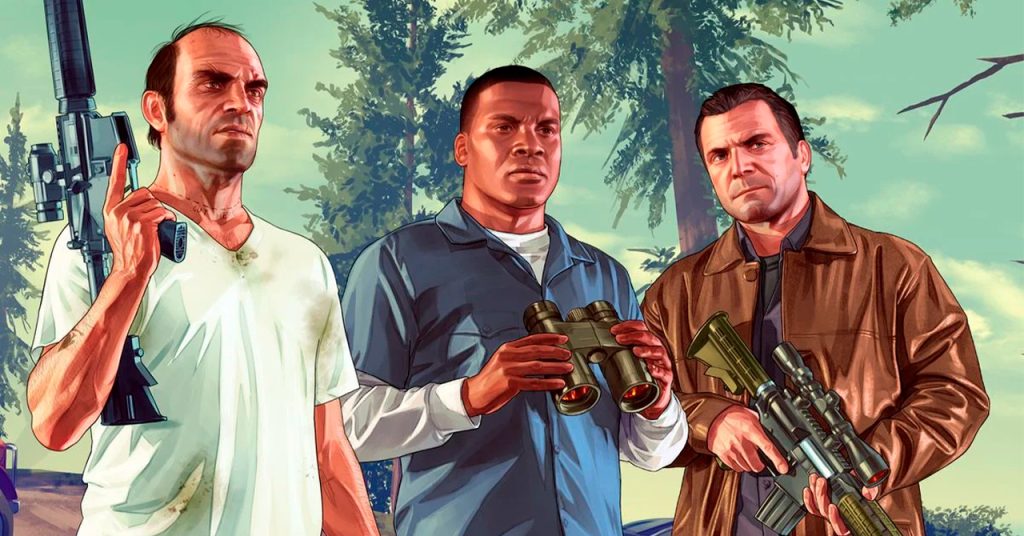 Trevor, Michael e Franklin em imagem de GTA V da Rockstar Games