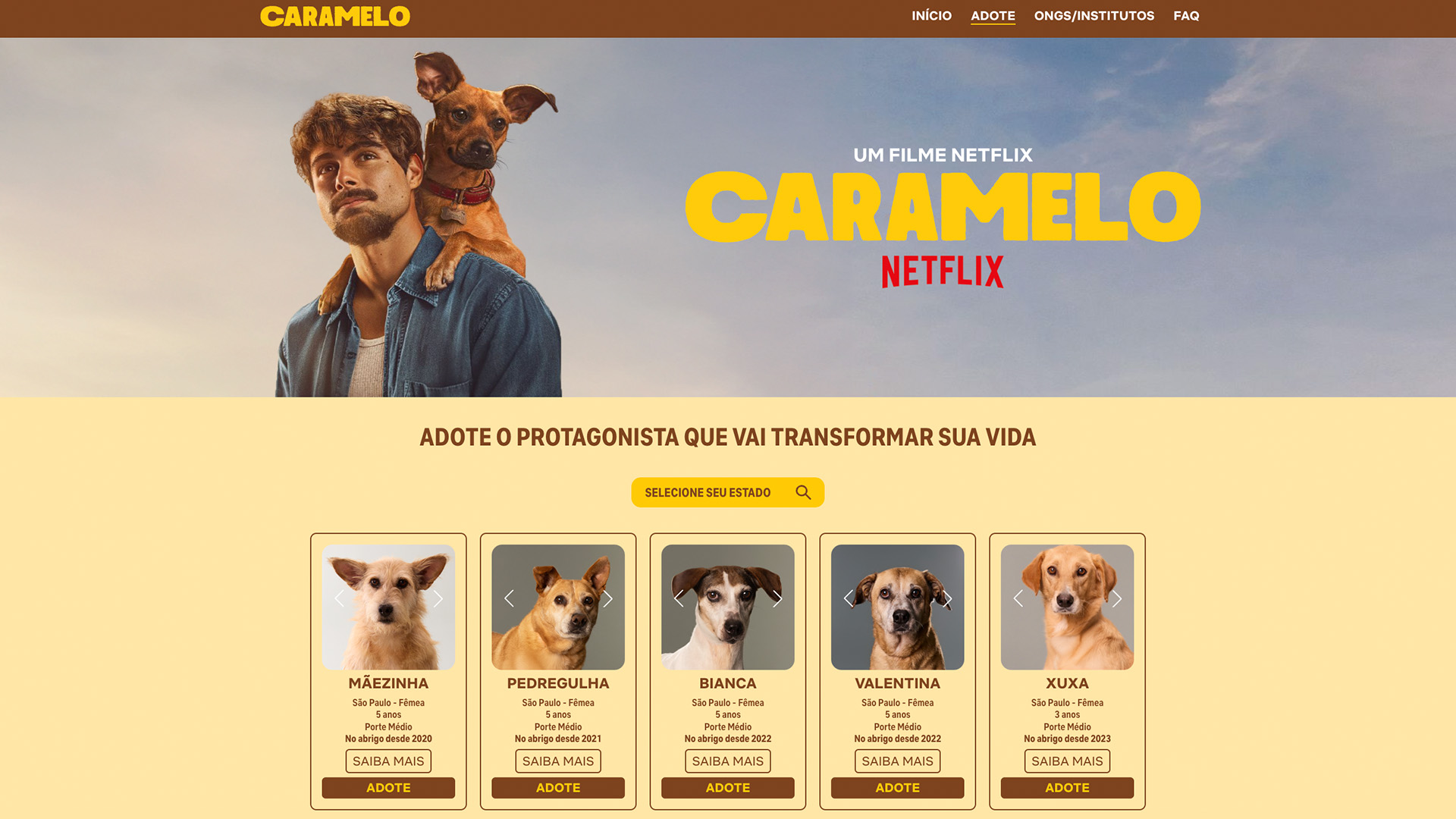 Netflix lança campanha de adoção inspirada no filme ‘Caramelo’: encontre o cãozinho que vai transformar sua vida!