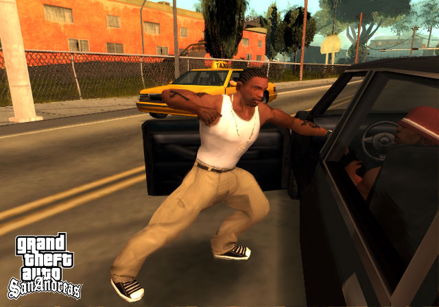 Carl “CJ” Johnson roubando um carro em GTA: San Andreas