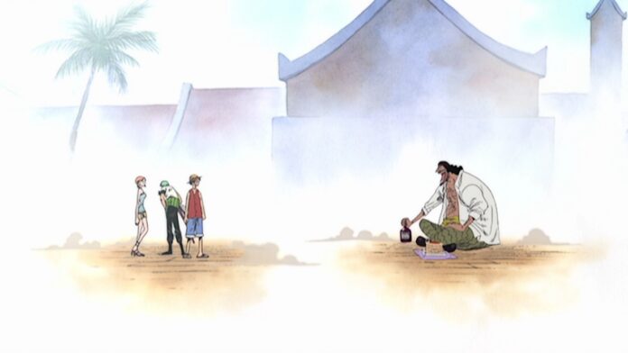 Nami, Zoro e Luffy observando Barba Negra