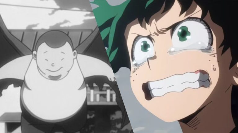 De um lado, o amigo alado e, do outro, midoriya chorando