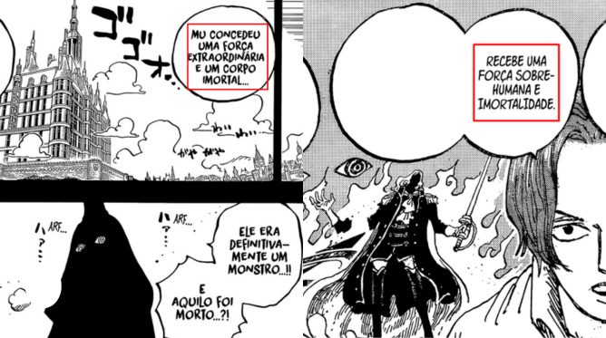 Imu e Shanks falando sobre o poder aumentado da marca do abismo