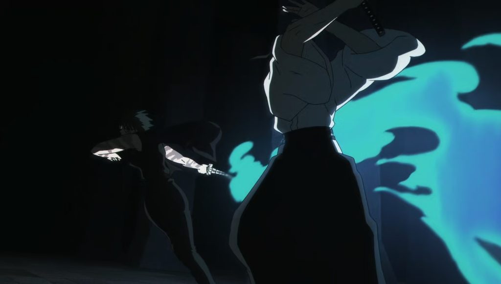 Maki atacando o pai com a espada