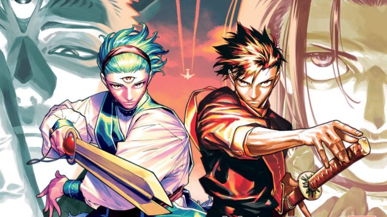 Maru, Tsurugi, Yuuka e Dabura em poses dramáticas para batalha