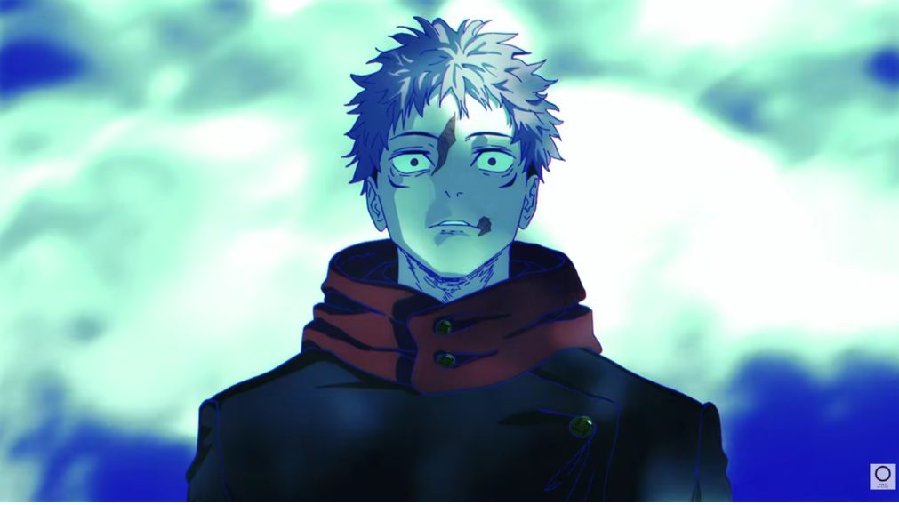 Itadori espantado em meio a água