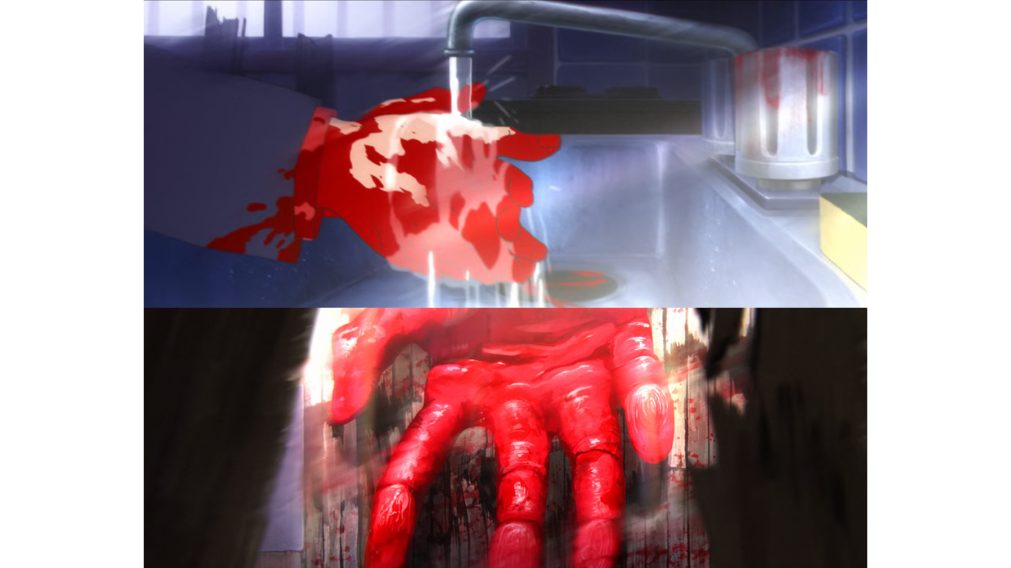 Itadori lavando as mãos compulsivamente