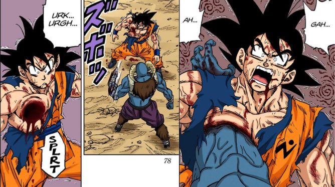 Moro deixando uma ferida fatal no Goku