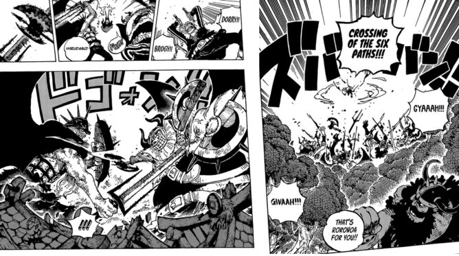 Zoro batalhando contra os gigantes em Elbaf