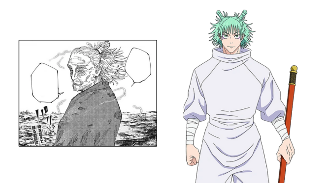 Kashimo em sua versão idosa no mangá e jovem no anime