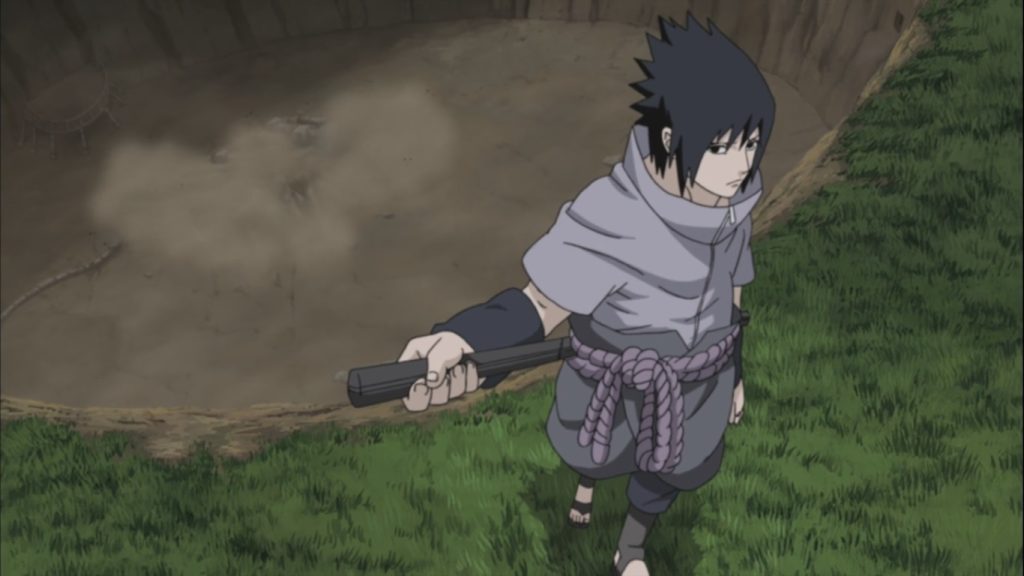 Sasuke após destruir o esconderijo