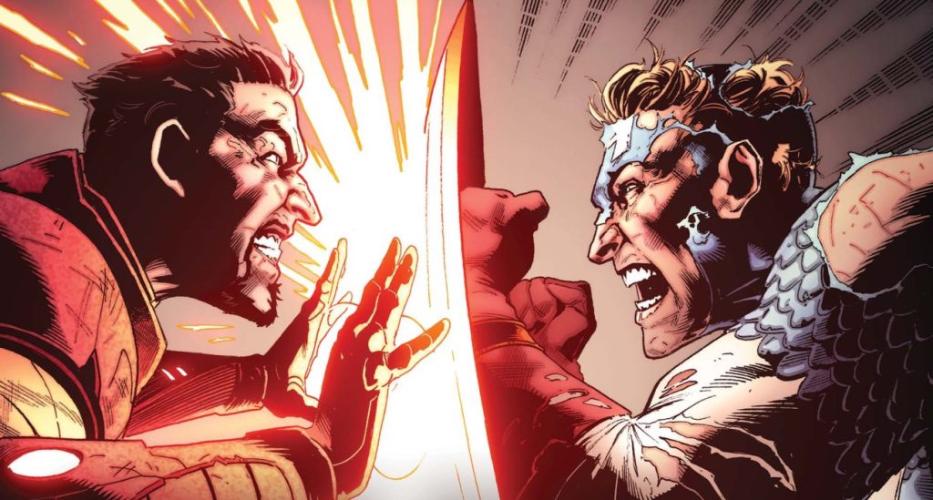 Steve Rogers confronta Tony Stark durante a Guerra Civil