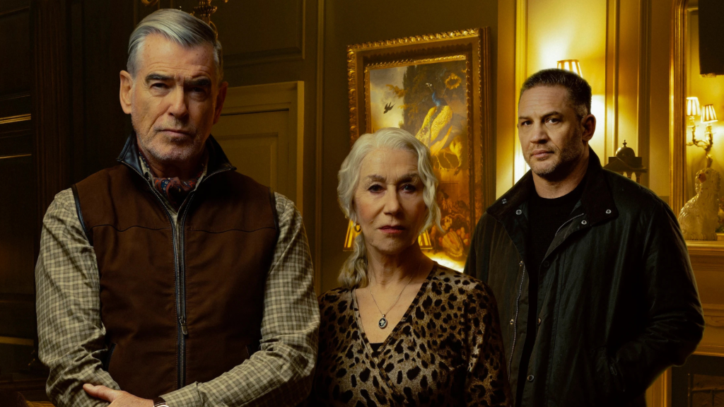 Pierce Brosnan, Helen Mirren e Tom Hardy em Terra da Máfia